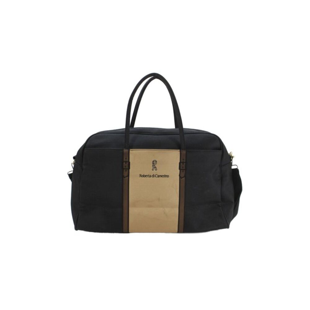 Roberta Di Camerino Womens Double Handle Canvas Logo Tote Handbag Black Brown